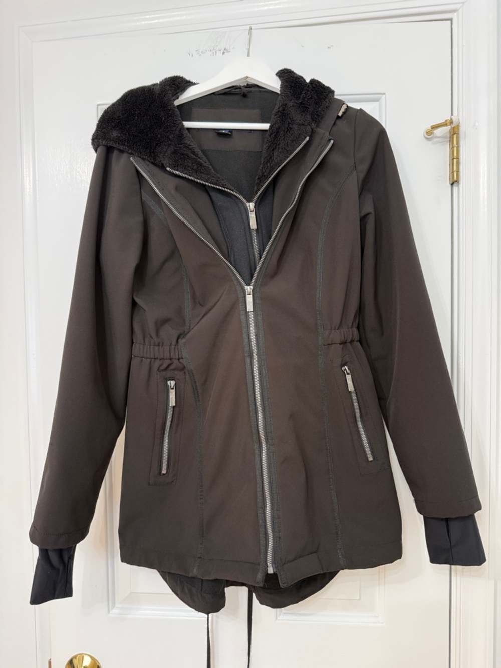 Womens French Connection Black Faux-Fur Hooded Coat
